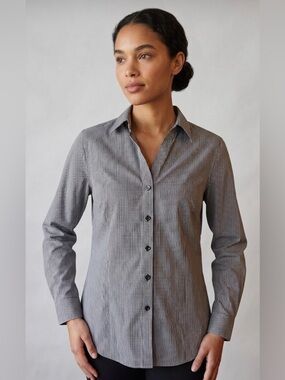 Foxcroft Wrinkle Free Black & White Gingham Long Sleeve Button Down Shirt- Large